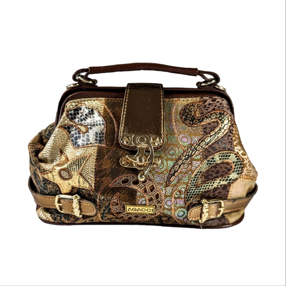 Vintage Agacci Metallic Leather Patchwork Satchel… - image 1